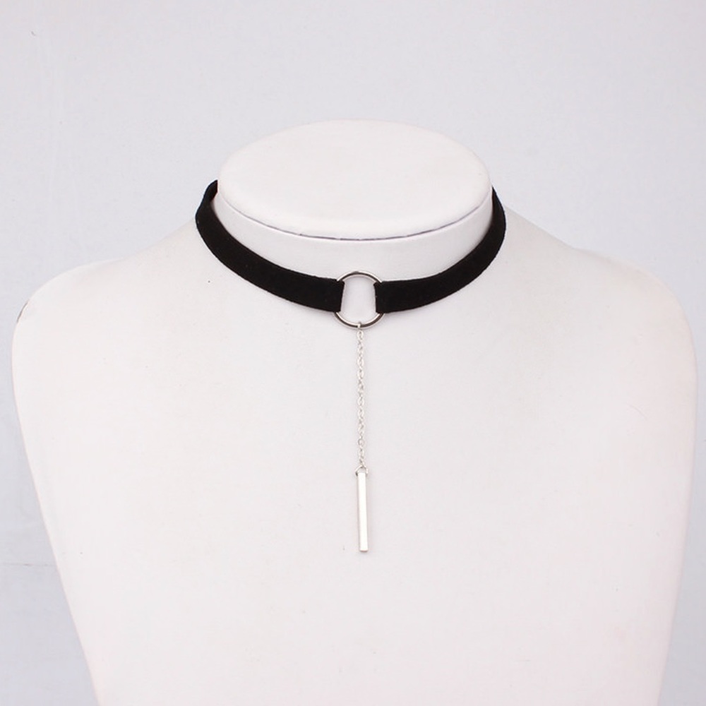 Black Leather Circle Choker with Pendant